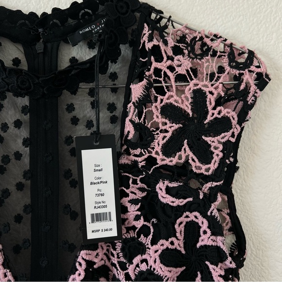 Romeo & Juliet Couture Dress | Small NWT | Black and Pink Floral Crochet Lace - Picture 6 of 7